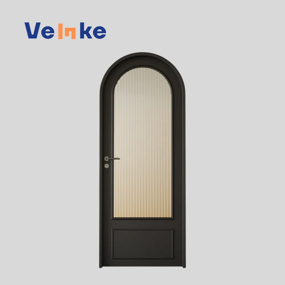 Custom Size Option Modern French Door 2100x900mm Arched Top Textured Glass Sale In Netherlands