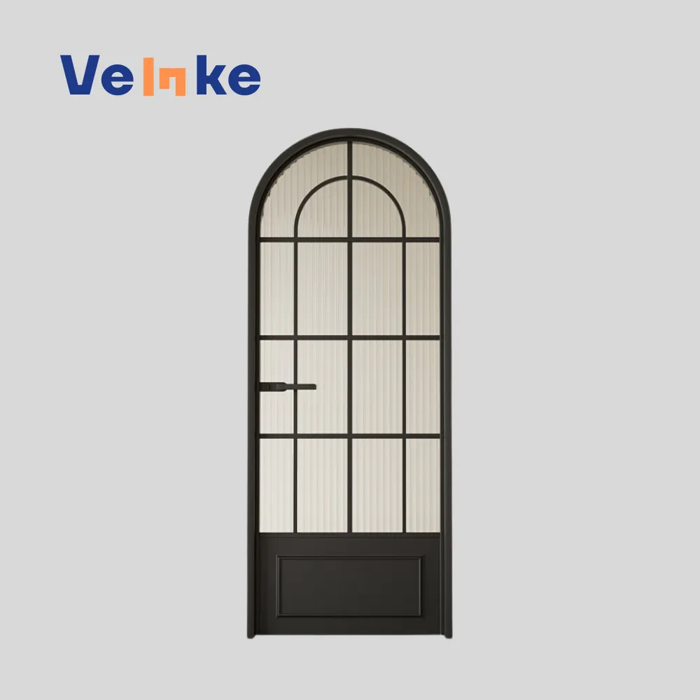 Premium Aluminum Frame Arched Design Top Fluted Glass Panels French Villa Entrance Door